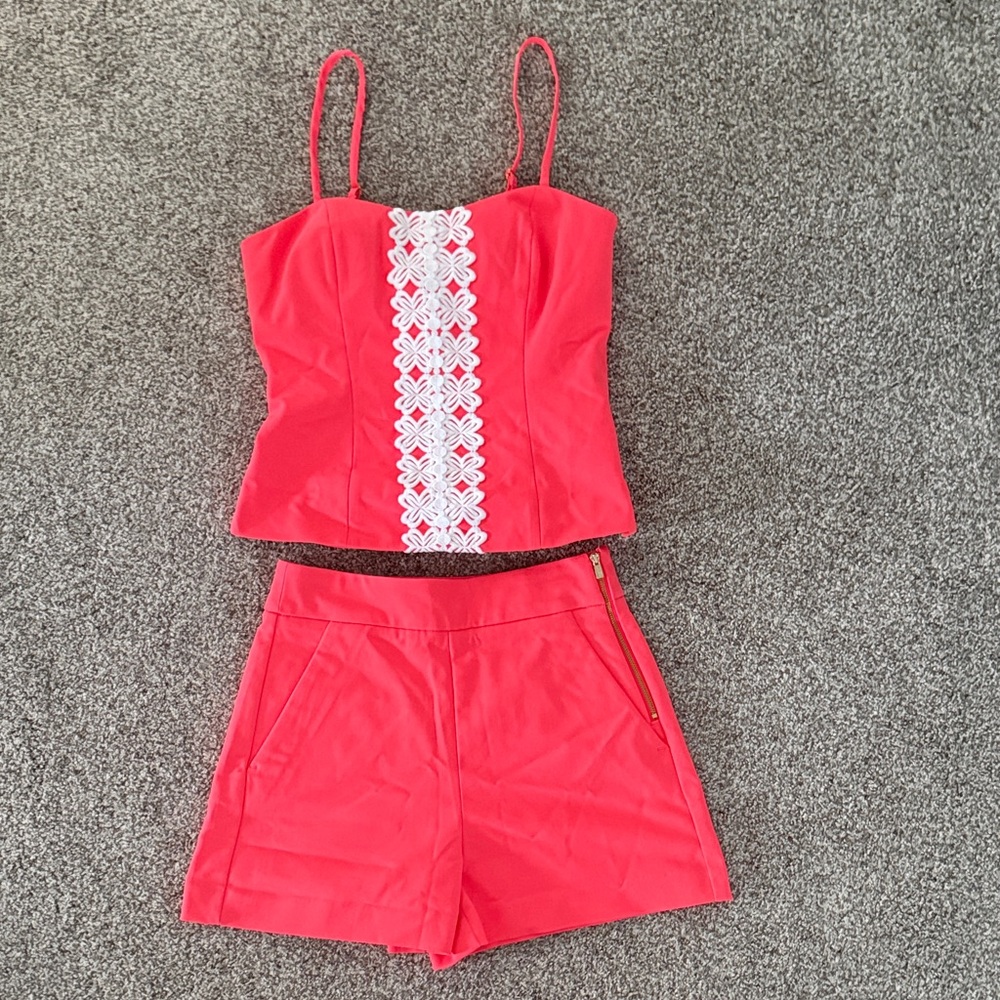 Lilly Pulitzer Pink Jumpsuit with White Lace Detail